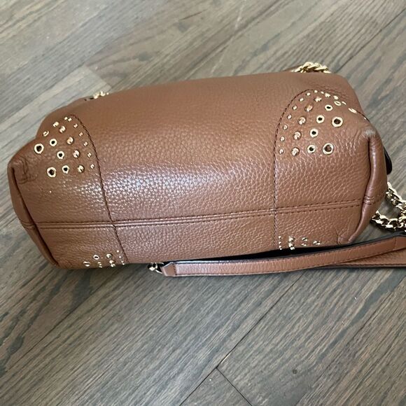 Michael Kors Saddle Brown Leather Gold Studded Chain Handbag - Picture 6 of 12